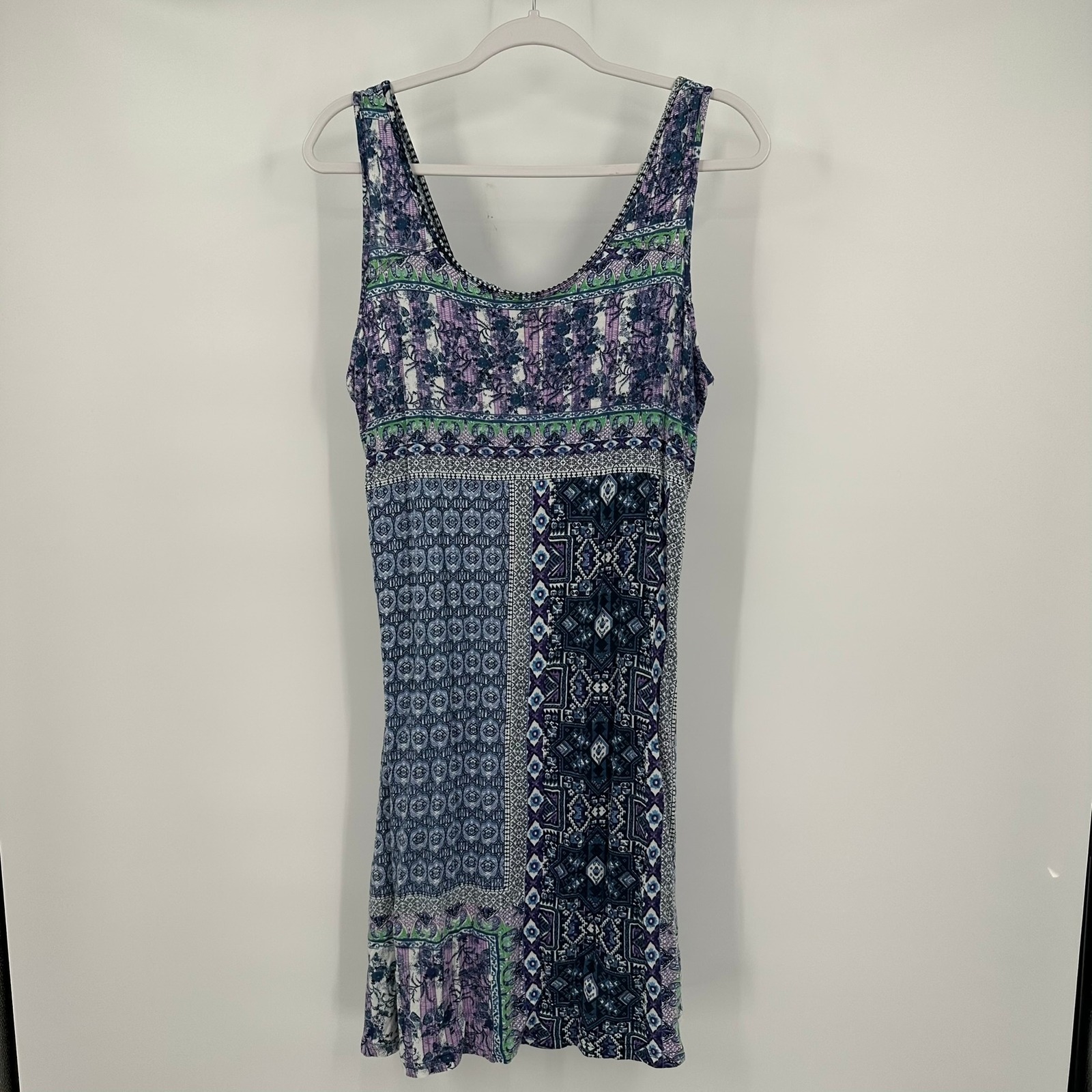 Parsley & Sage Womens Boho Shift Dress Size L Patchwork Tribal Artsy Eclectic